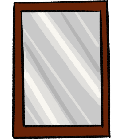 a mirror with a brown frame